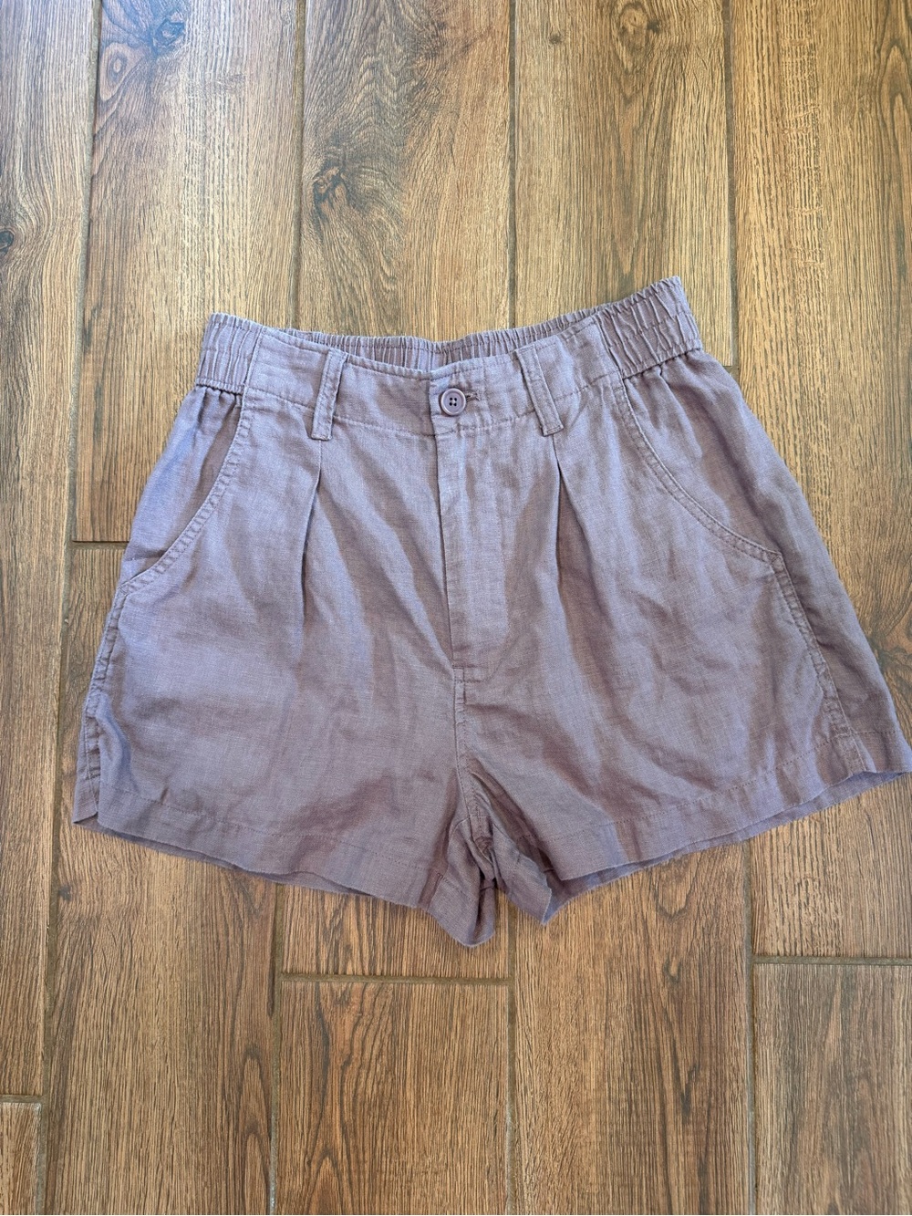 Madewell Women’s Mauve Linen Chino Shorts Pleated High Rise Pockets Size 0